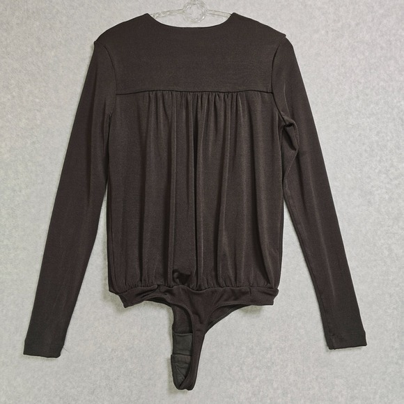 Free People Intimately Size S Chocolate CoquetteDrape Long Sleeve Thong Bodysuit - Picture 2 of 8